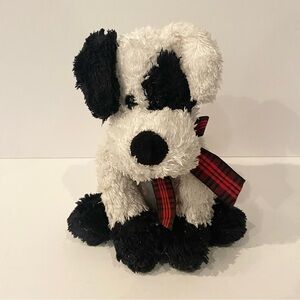 Animal Adventure Black White Puppy Dog Plush Red Plaid Ribbon Stuffed Floppy Toy